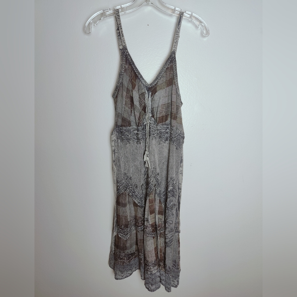 Advance Apparels Plaid Panels Acid Wash Handkerchief Midi Dress, Sz 1X/2X